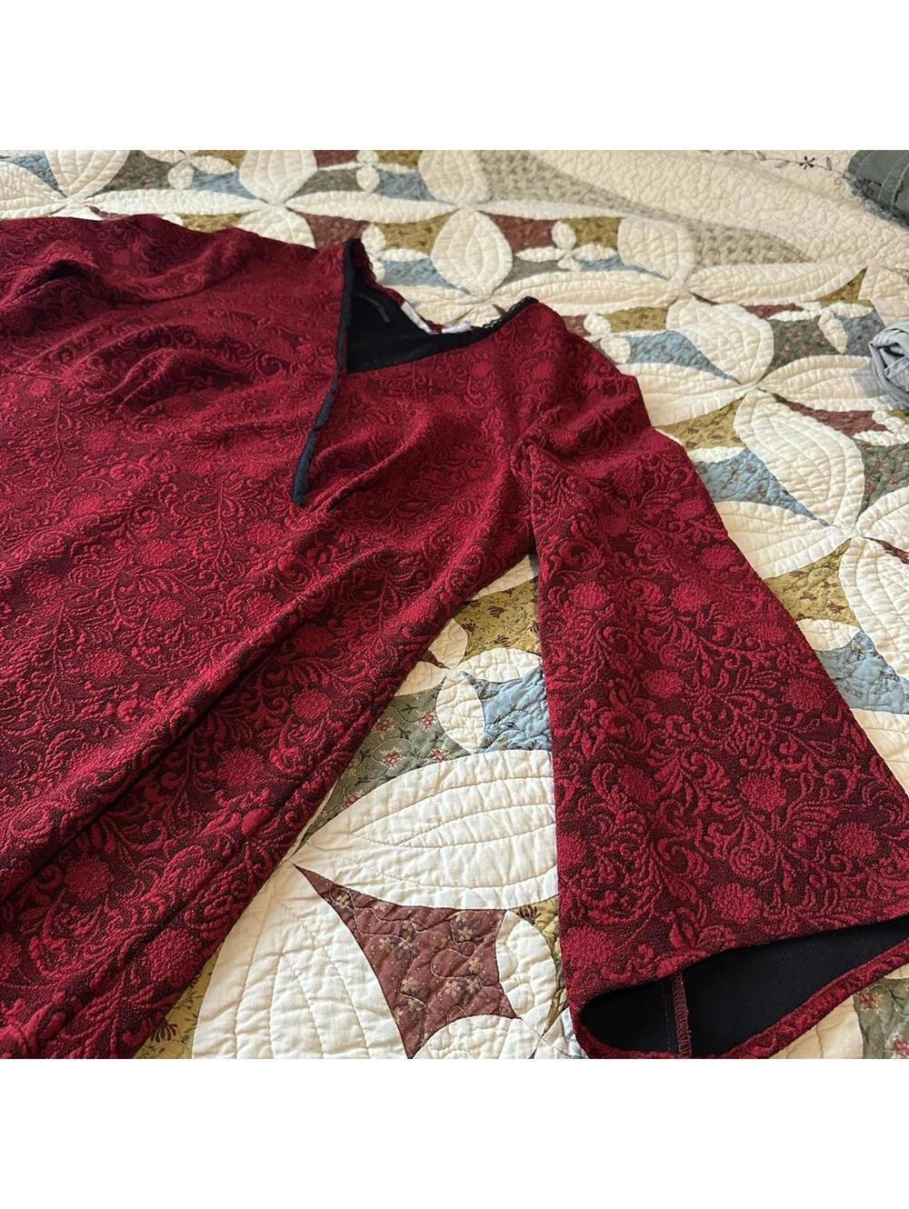 Red & black vintage 90s whimsigoth babydoll dress w bell sleeves Size 2XL - Picture 2 of 4